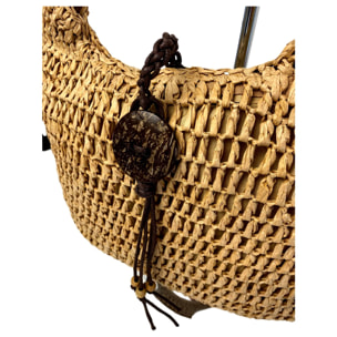 Bandolera de Rafia con Boton y Asa Ajustable