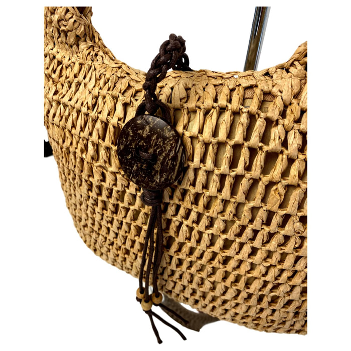 Bandolera de Rafia con Boton y Asa Ajustable