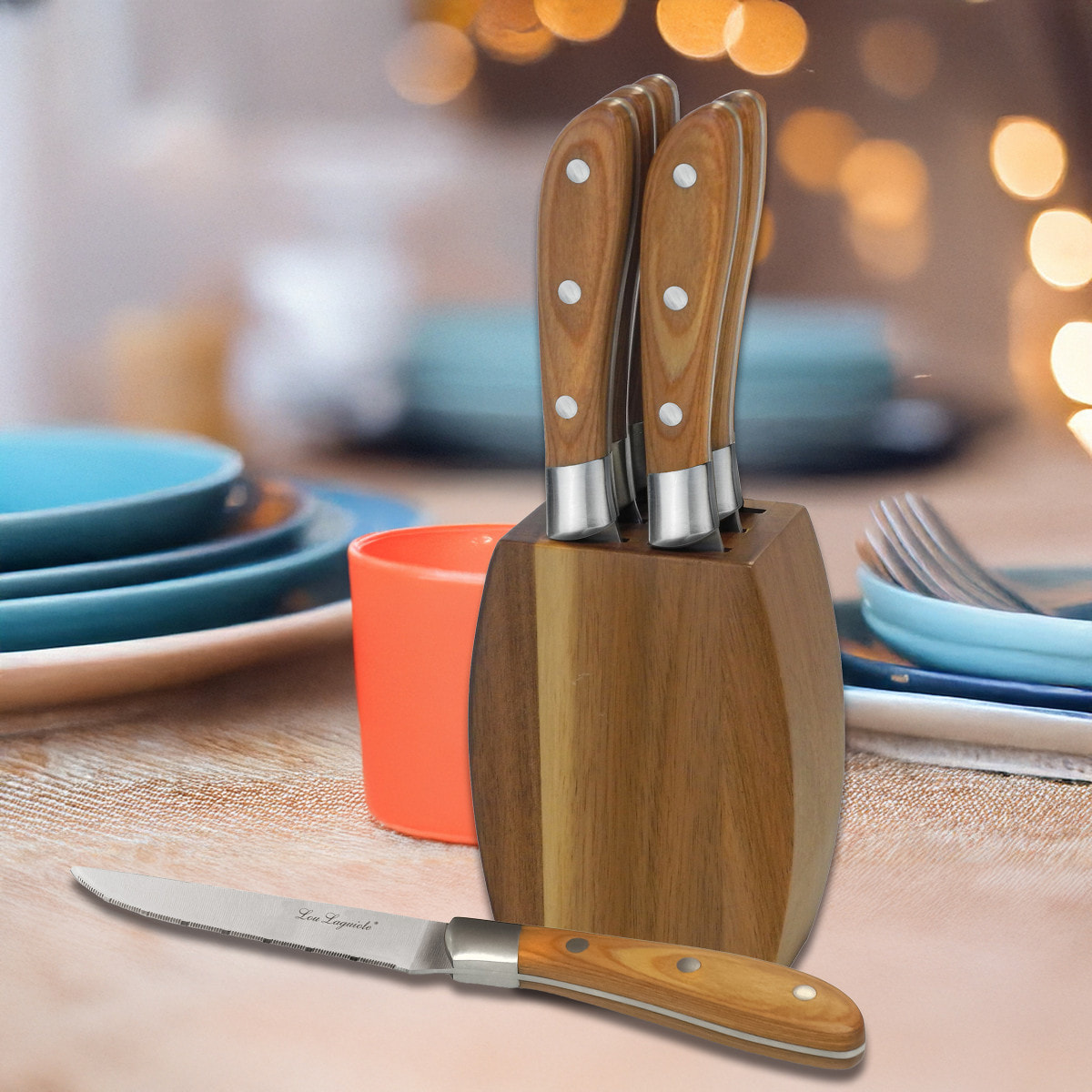 Elias - Blocco di 6 coltelli da bistecca in legno di pakka