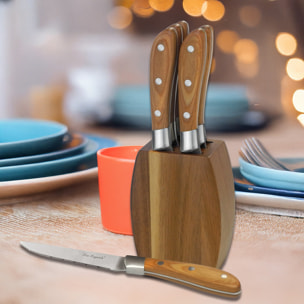 Elias - Blocco di 6 coltelli da bistecca in legno di pakka