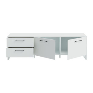 Meuble TV L164cm 2 tiroirs 2 portes soft close gris clair mat - BASIL