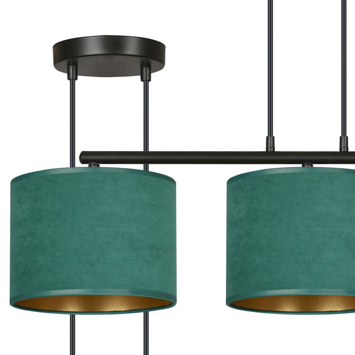 Lampada a sospensione Hilde in acciaio e velluto verde