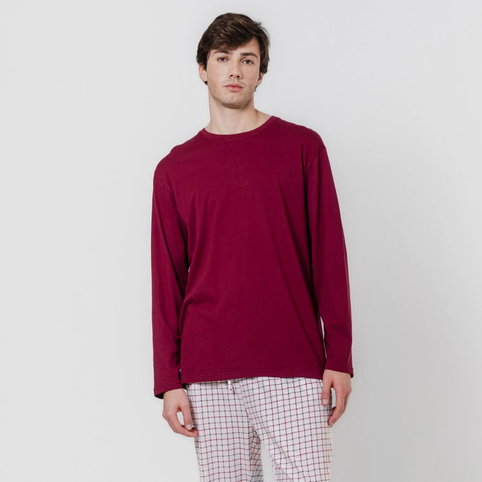 Pigiama lungo in cotone, hank bordeaux