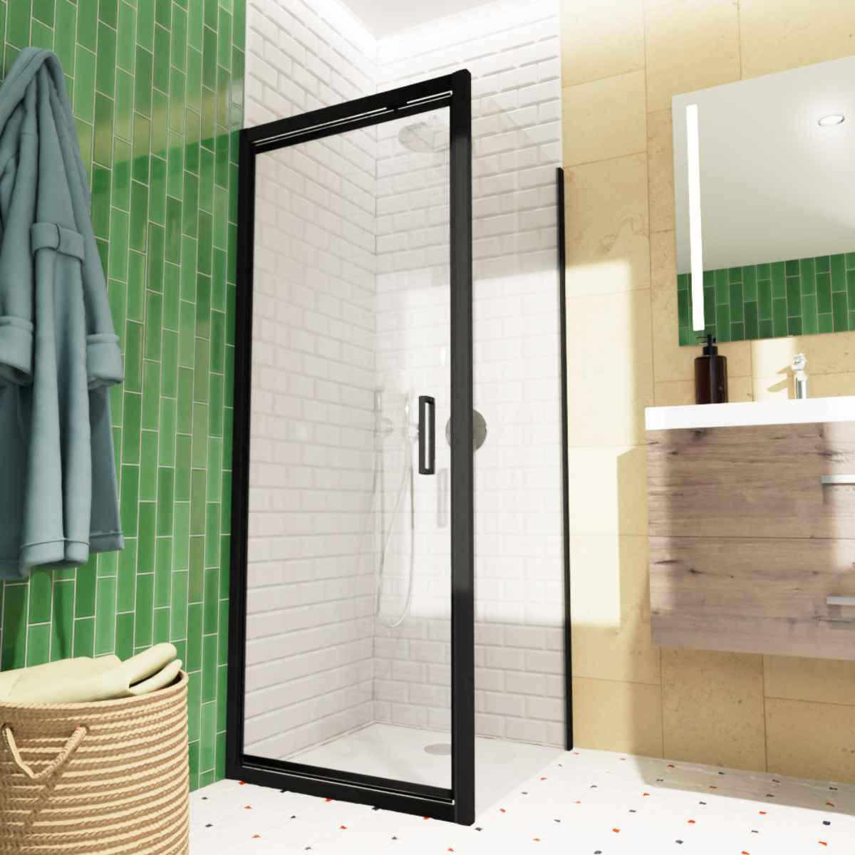 TEX-C ensemble porte compact/paroi 90x90cm anticalcaire avec profilés noir mat (SATTEXC90S90C)