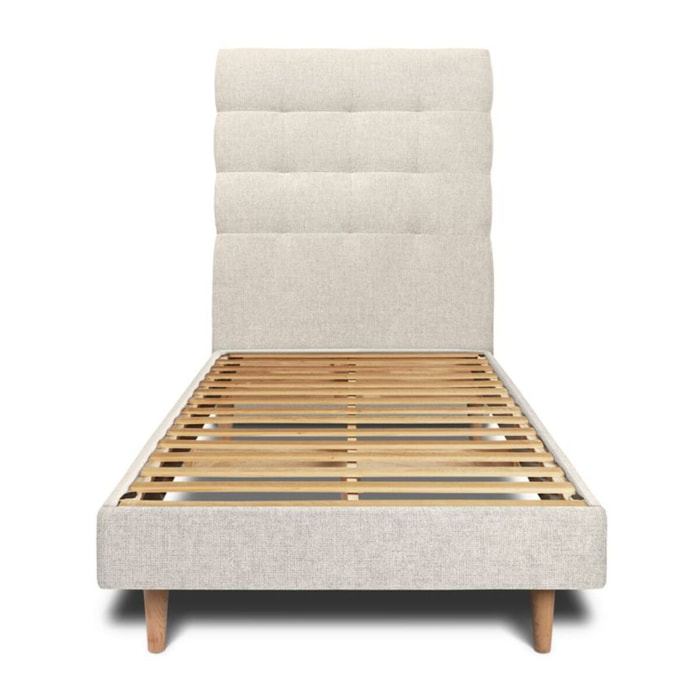 Lit avec tête de lit capitonnée tissu et sommier kit Ep14