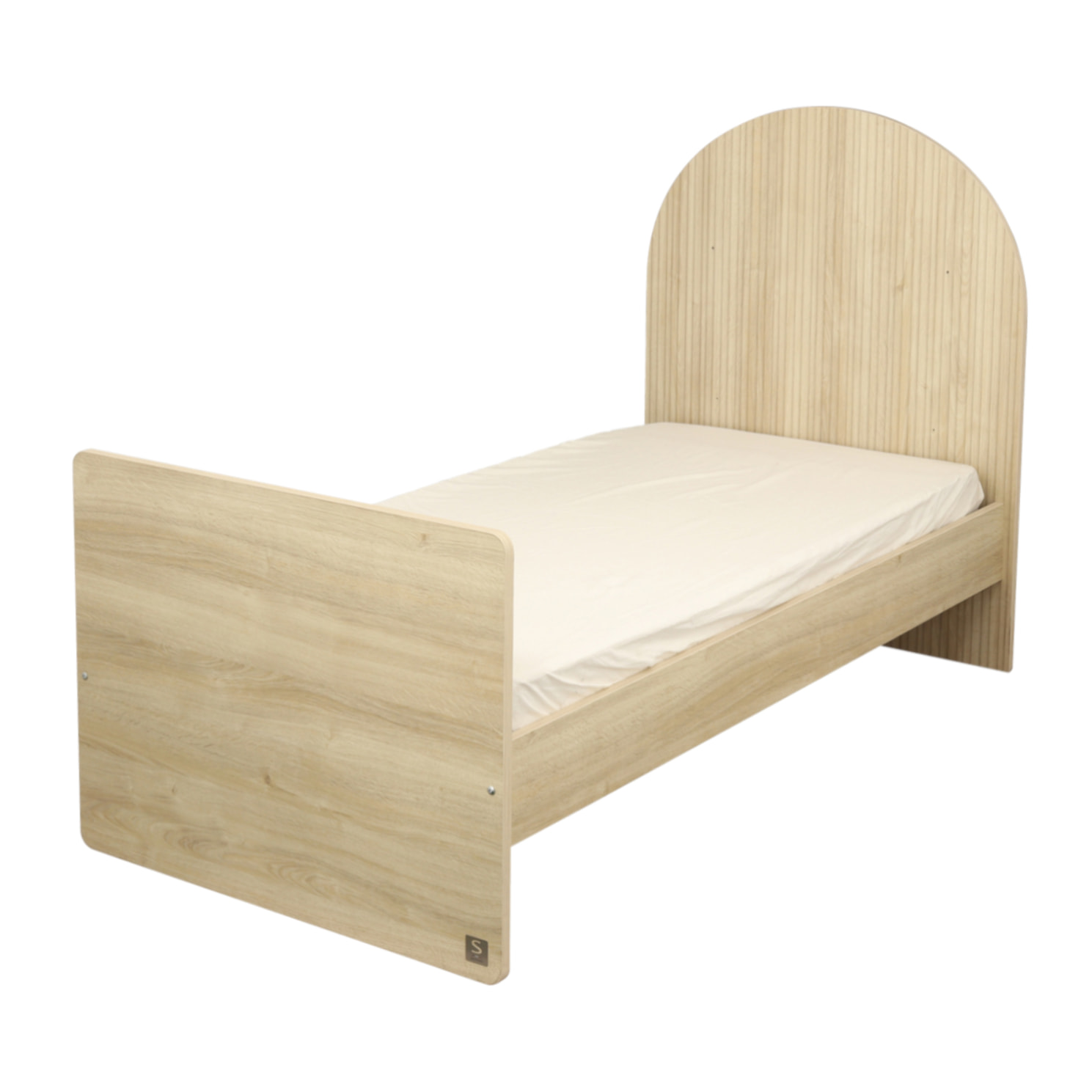 Lit junior 90x190 - décor bois chêne sépia - tête de lit forme arche