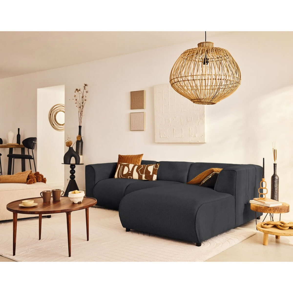 Suaro - Module d'assise méridienne droit en tissu texturé - Noir