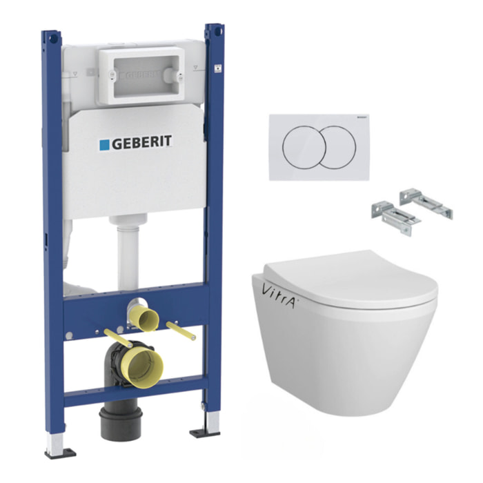 Pack Bati-support Geberit Duofix 112cm + WC sans bride Vitra Integra + Abattant softclose + Plaque blanche