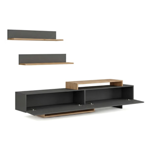 Salón con mueble TV y estanterías en gris grafito y alpino 200 cm Bender Gris Grafito - Alpino