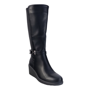 Stivali in simil pelle con zeppa e fascia elastica laterale