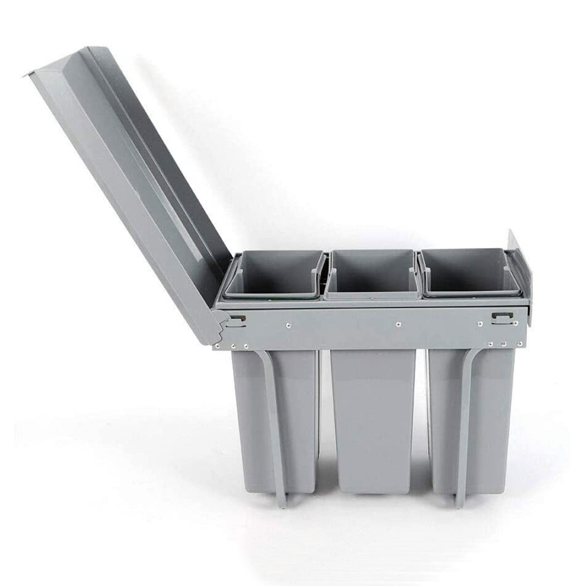 Contenedor de reciclaje para mueble de cocina, cubos de basura bajo fregadero, fijación inferior y extracción manual, cubos extraíbles, con tapa