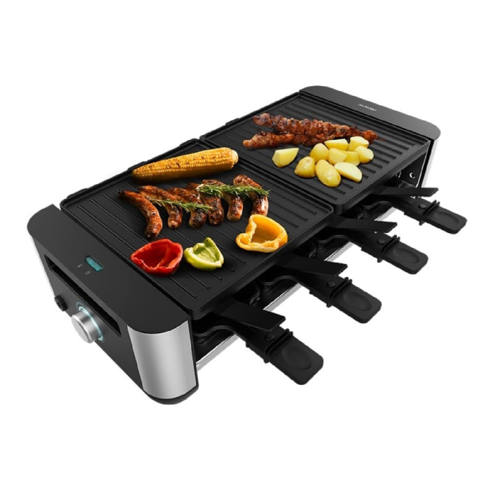 Raclette Cheese&Grill 16000 Inox Black. 1400 W, 8 Personas, Placa antiadherente,