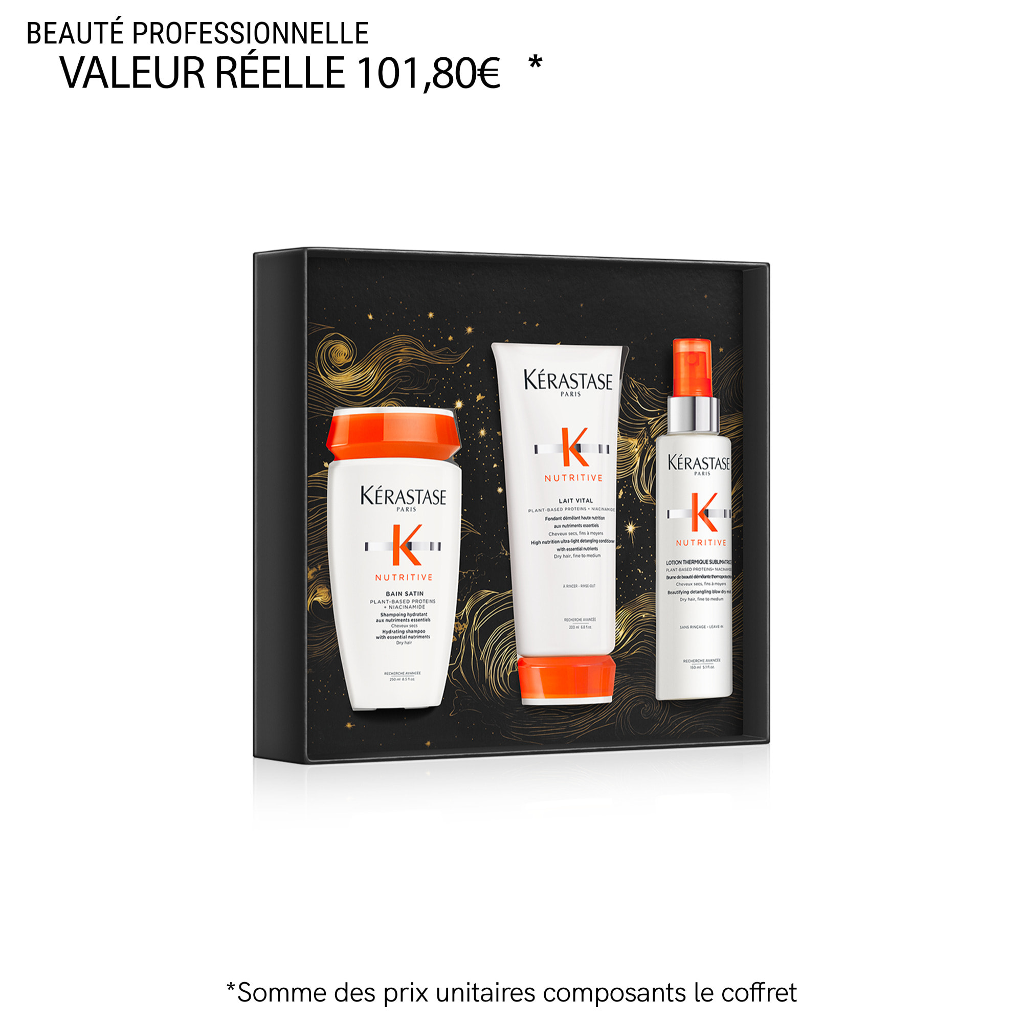 Nutritive - Coffret routine shampoing, soin et lait pour cheveux secs à très secs