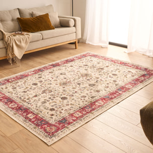 OTTOMAN - Tapis à poils courts doux à motif arabesque beige