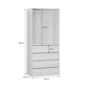 Module dressing décor bois 4 tiroirs 1 penderie NEPAL