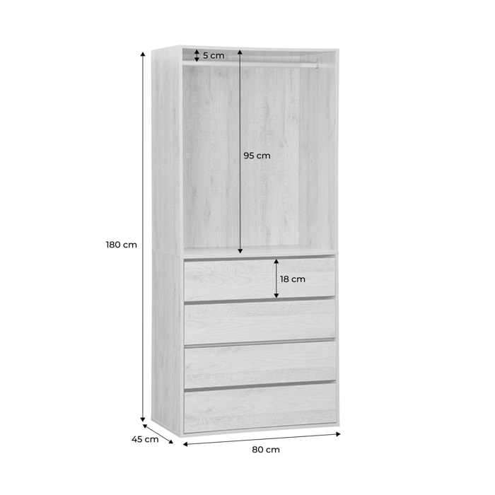 Module dressing décor bois 4 tiroirs 1 penderie NEPAL