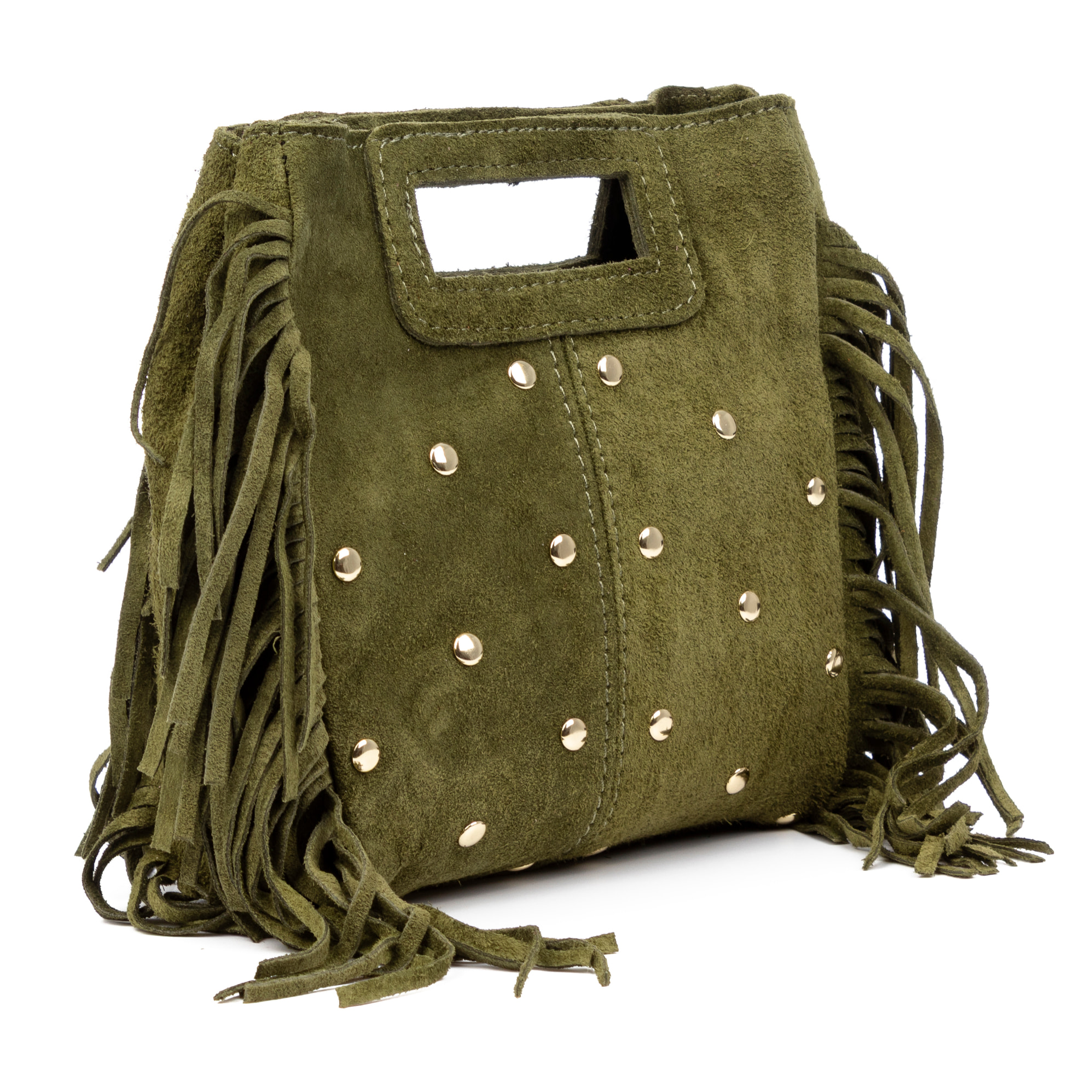 Barbata bolso bandolera mujer. Piel auténtica Gamuza con tachuelas decorativas.