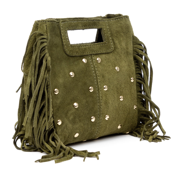 Barbata bolso bandolera mujer. Piel auténtica Gamuza con tachuelas decorativas.