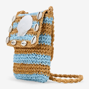 Bolso para móvil azul en rafia con conchas
