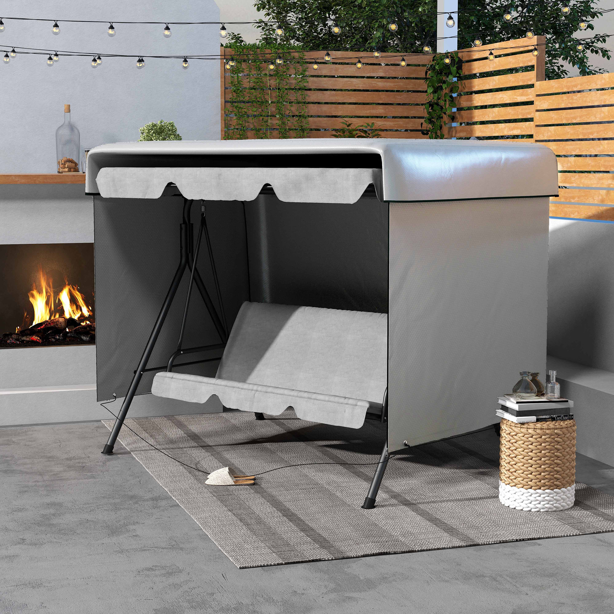 Funda Balancín Jardín Funda Columpio Jardín Exterior Cubierta de Columpio con Cremallera Impermeable 215x155x150 cm Gris Claro