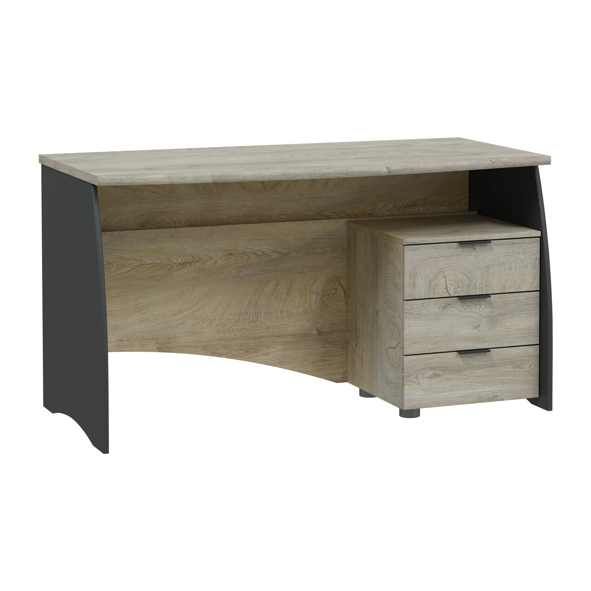 Scrivania con 3 Cassetti Bliss Scrittoio da Studio o Ufficio Mobile Desk da Soggiorno Sala da Pranzo 136 x 74 x 67 cm Colore Rovere E Grigio