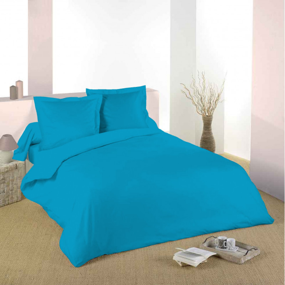 Housse de couette Turquoise / 100% Coton / 57 Fils/cm²