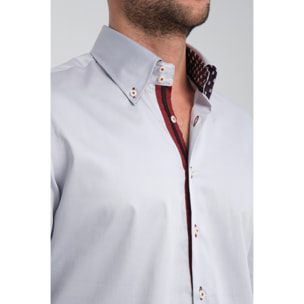 Camicia Uomo 2 Bottoni Button Down Slim Satin Unito Grigio