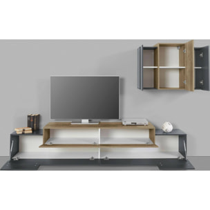 Parete attrezzata Ruben, Set salotto porta TV, Mobile soggiorno multiuso, 100% Made in Italy, cm 240x45h180, Antracite e Acero