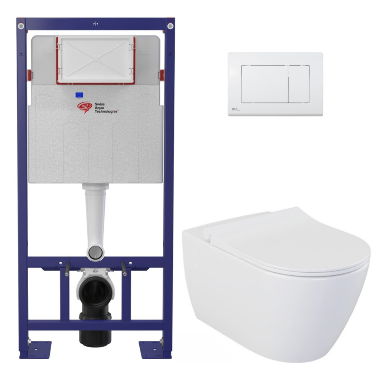 Pack WC bâti-support autoportant + WC suspendu sans bride Livea avec abattant SoftClose + plaque (STBEWR01-FR)