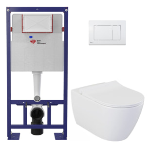 Pack WC bâti-support autoportant + WC suspendu sans bride Livea avec abattant SoftClose + plaque (STBEWR01-FR)