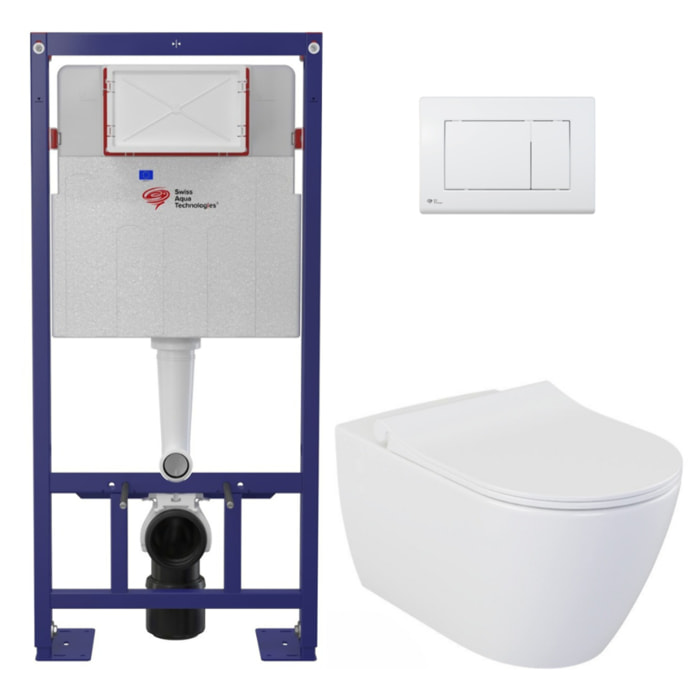 Pack WC bâti-support autoportant + WC suspendu sans bride Livea avec abattant SoftClose + plaque (STBEWR01-FR)
