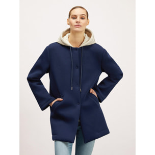 Motivi - Cappotto in scuba con cappuccio staccabile - Blu