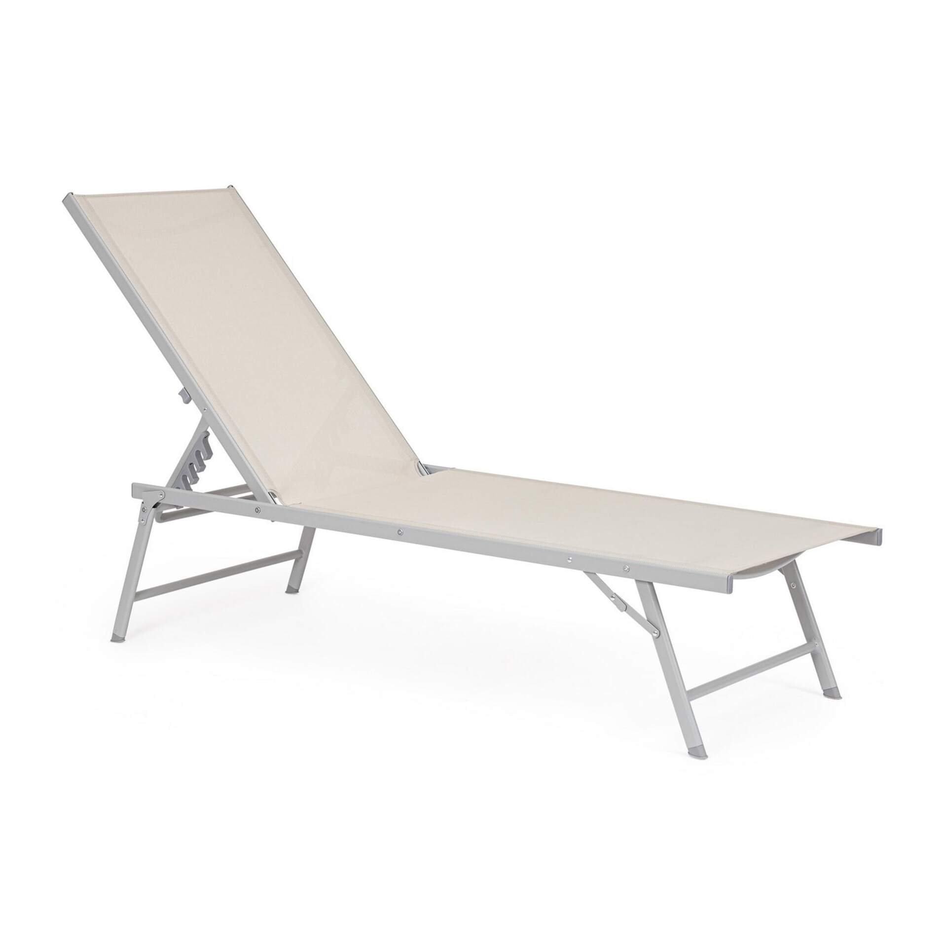 Set di 4 lettini, reclinabili, MACARELLA in alluminio grigio e textilene beige, pieghevoli