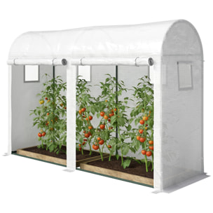 Serre de Jardin serre à tomates dim. 3 x 1 x 2 m 2 portes 4 fenêtres acier PE haute densité blanc