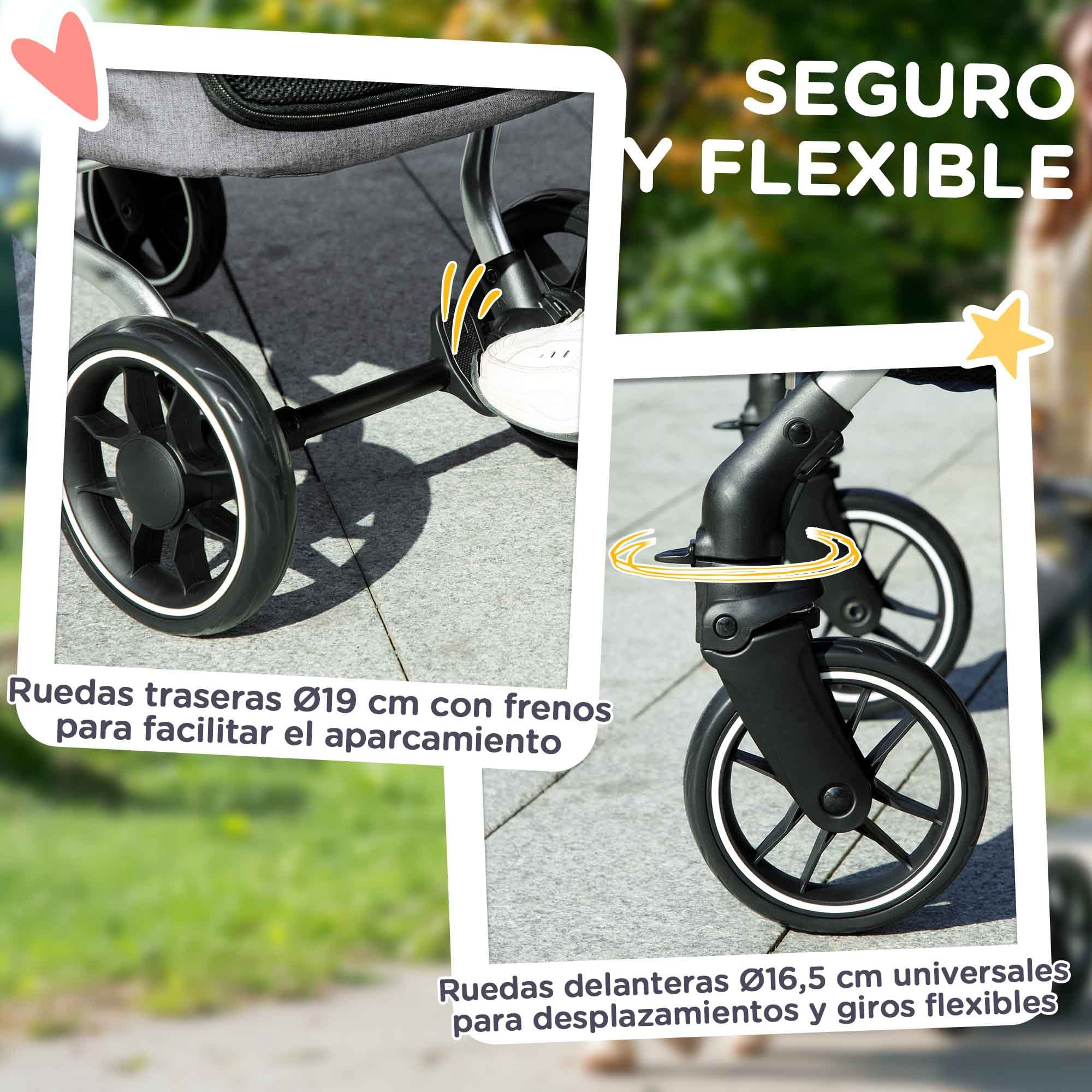 Carrito para Perros Plegable Cochecito para Perros Pequeños hasta 10 kg con Ruedas Universales Marco de Aluminio Correa de Seguridad Cojín Lavable y Ventanas 80x48,5x106 cm Gris