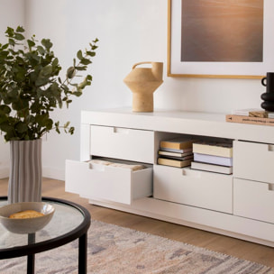 Meuble tv Sisal -bois massif et panneau de mdf-couleur laqué blanc mat 160 x 57 x 40 cm