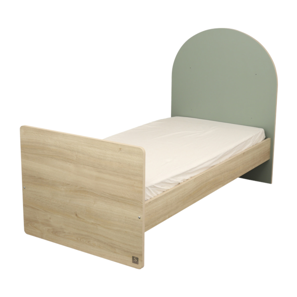 Lit junior 90x190 - décor bois chêne sépia - tête de lit forme arche