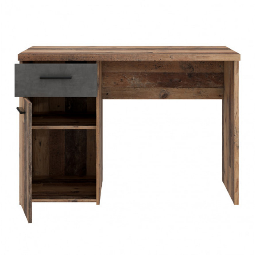 Bureau droit L110 cm avec rangement en bois effet vintage - TOM