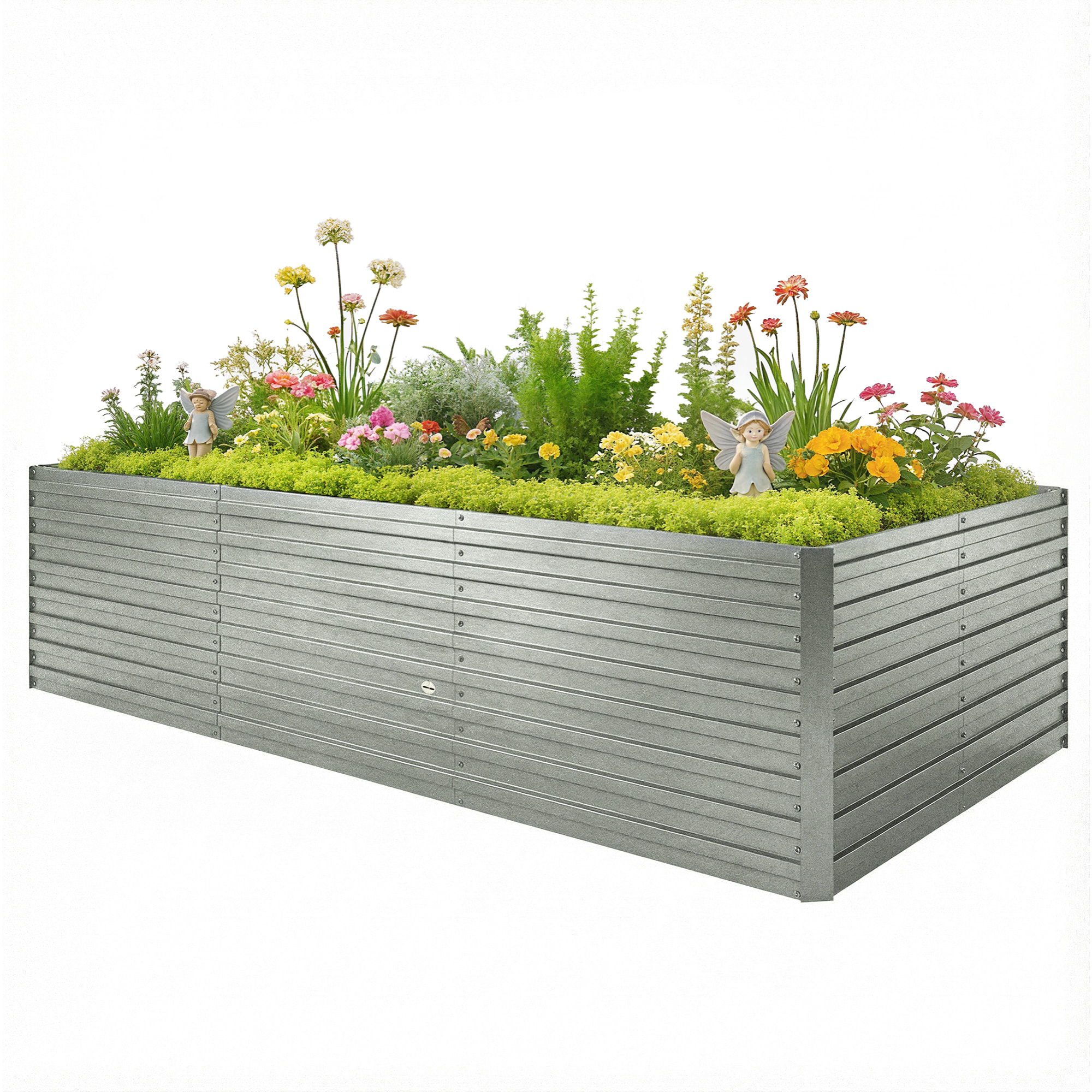 Carré potager jardinière dim. 240 x 120 x 60 cm tôle d'acier ondulée argent