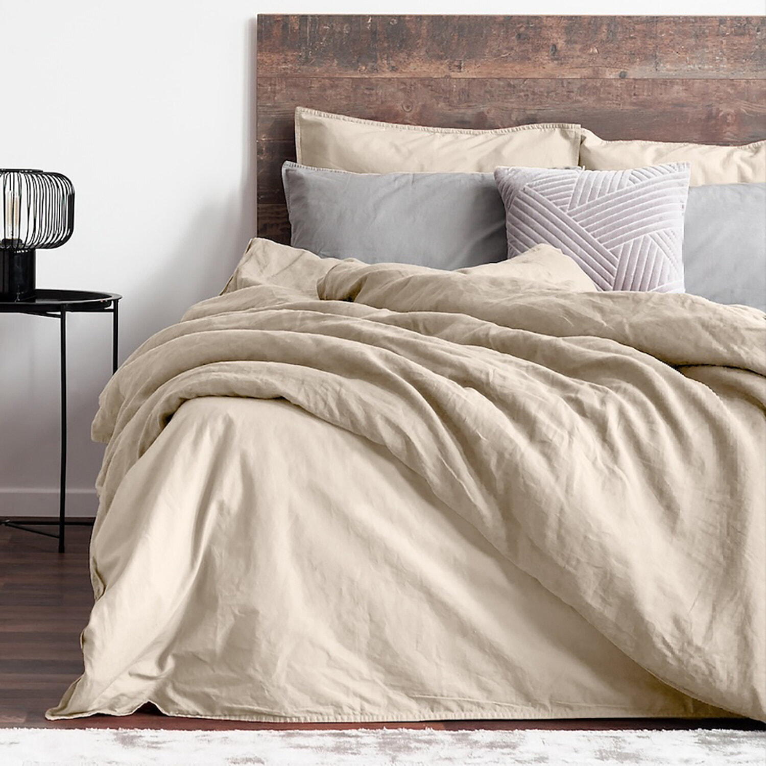 Parure housse de couette 3pcs en lin et coton lavé 57 fils - dune