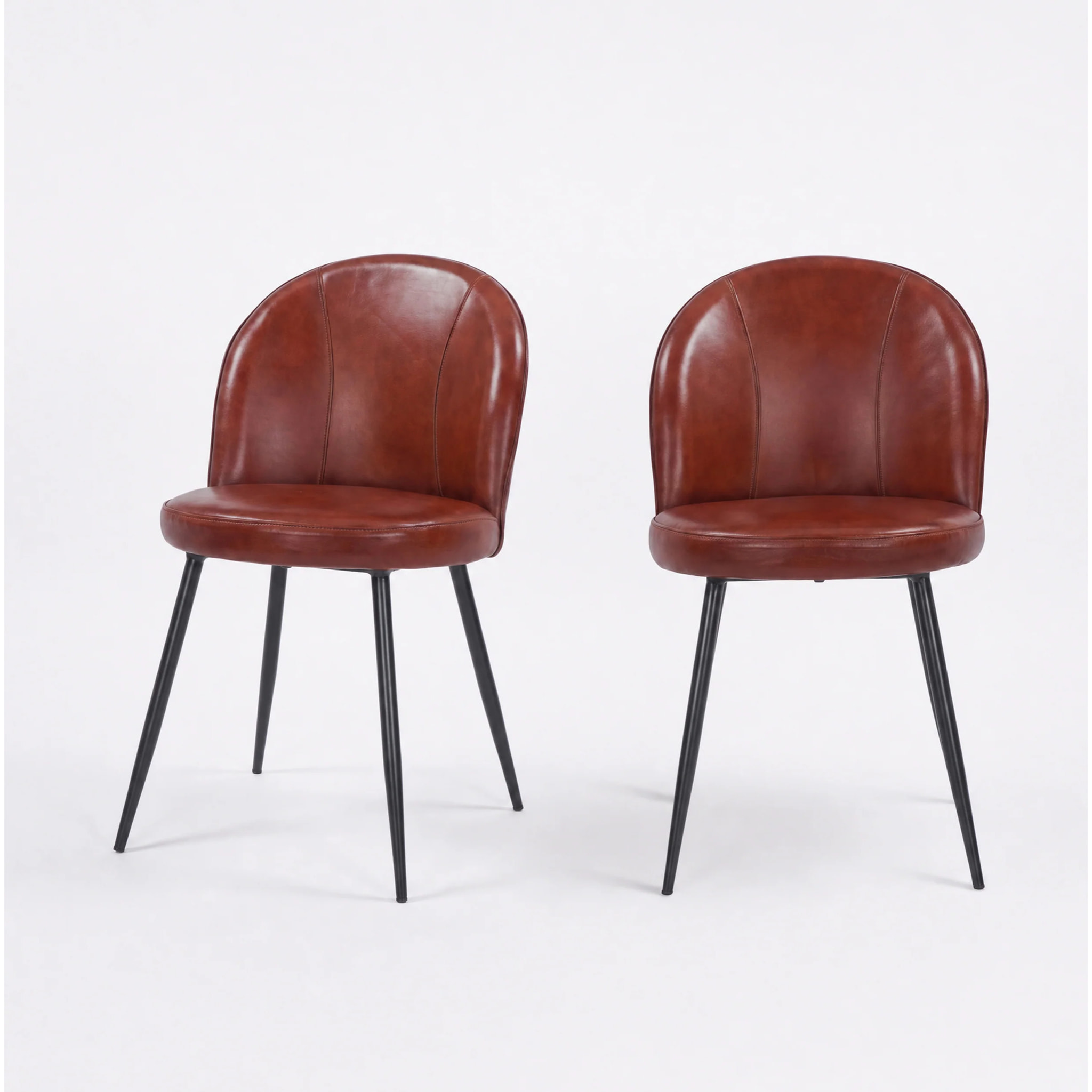 Lot de 2 chaises en cuir de buffle marron rouge - Célestin