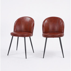 Lot de 2 chaises en cuir de buffle marron rouge - Célestin