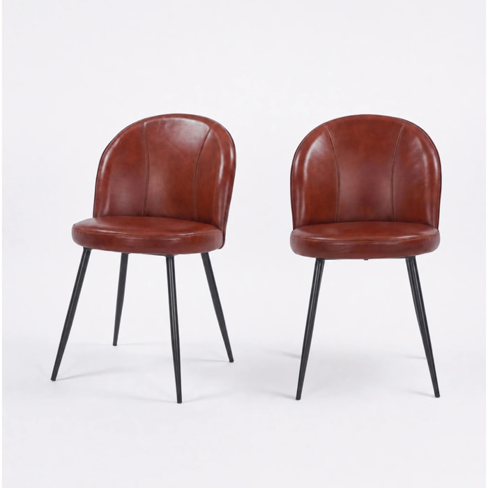Lot de 2 chaises en cuir de buffle marron rouge - Célestin