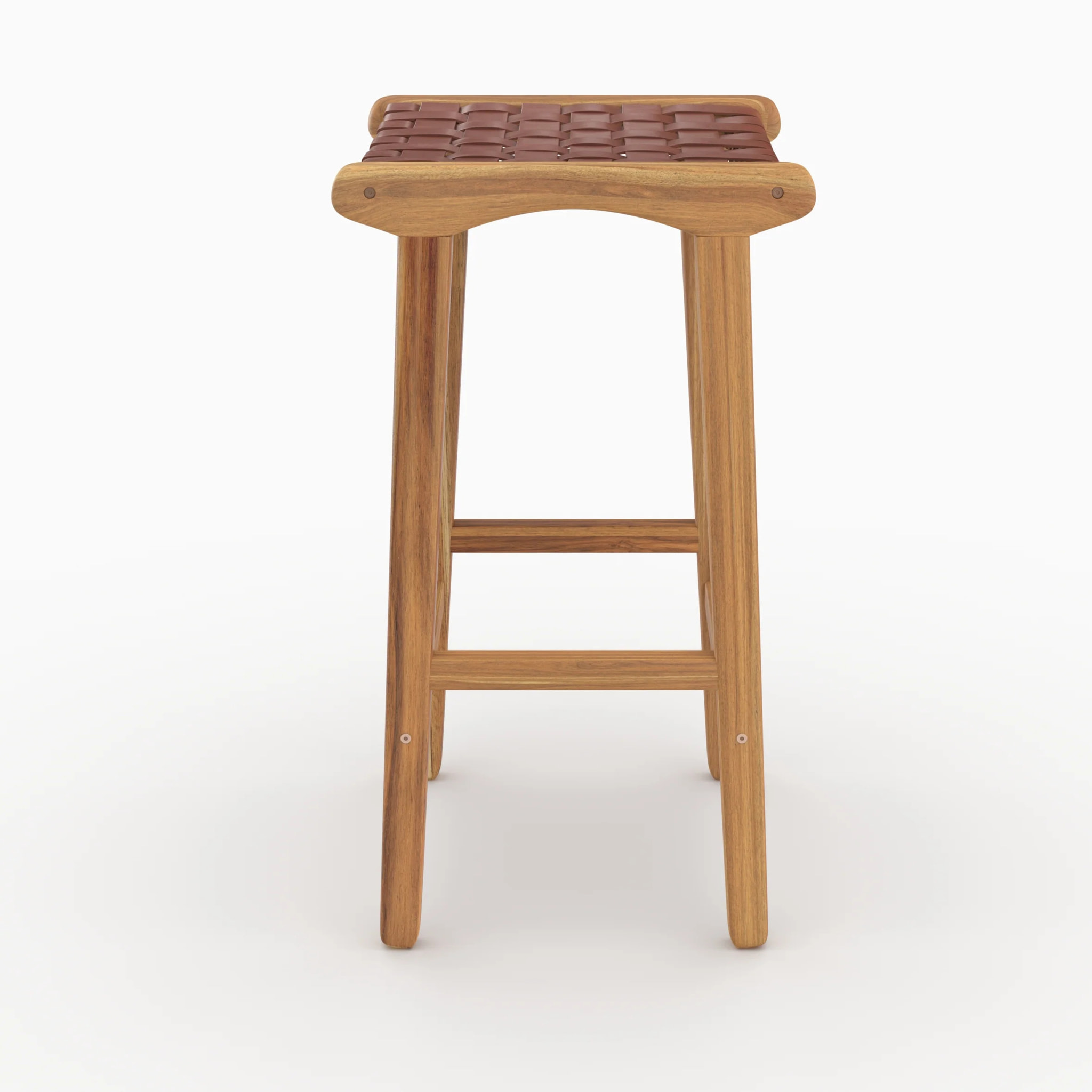 Tabouret pour îlot central 68 cm en teck et cuir tressé marron - Kuna