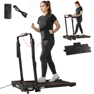 Cinta de Correr Plegable 2 en 1, Andar Caminadora Eléctrica 2.5HP con Escritorio Extraíble y Manillar Ajustable en Altura, 1-12 KM/H, Pantalla LED y Soporte para Móvil, para Hogar y Oficina