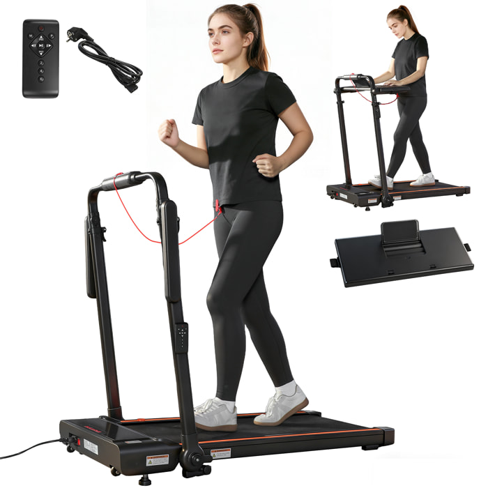 Cinta de Correr Plegable 2 en 1, Andar Caminadora Eléctrica 2.5HP con Escritorio Extraíble y Manillar Ajustable en Altura, 1-12 KM/H, Pantalla LED y Soporte para Móvil, para Hogar y Oficina