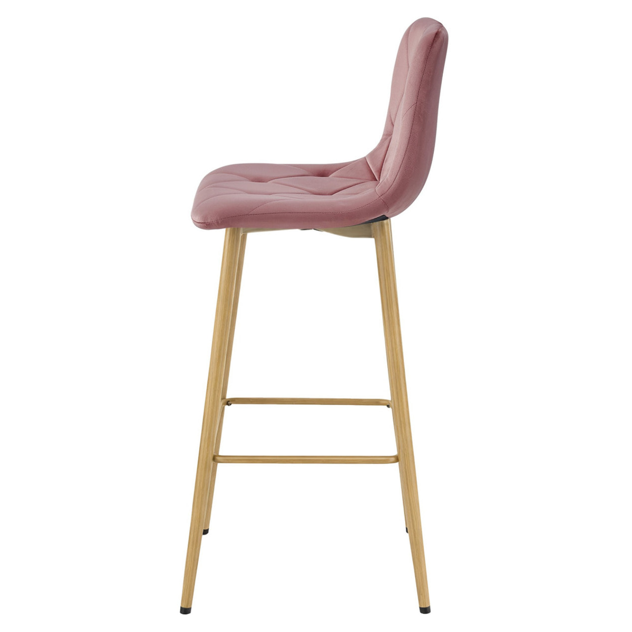 Sgabello alto Nado in velluto rosa antico con gambe effetto quercia