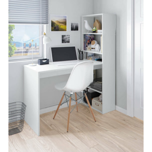Scrivania Ali, Scrittoio multifunzione reversibile con libreria 5 ripiani, Tavolo da studio o ufficio porta PC portalibri, 120x53h144 cm, Bianco
