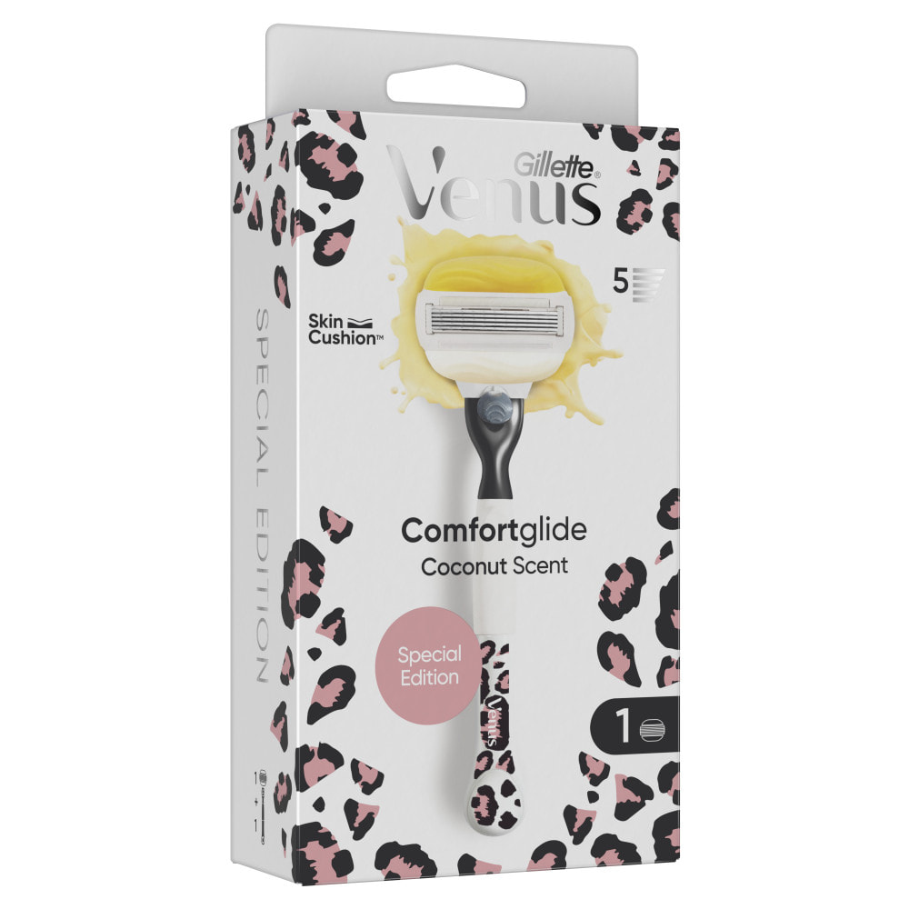 Gillette Venus Comfortglide Léopard Rasoir, 1 Manche, 1 Recharge De Lame, a 5 Lames, Rasage De Près