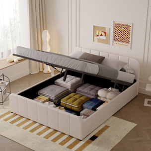 KANSAS Lit avec coffre de rangement 140x190cm en velours beige